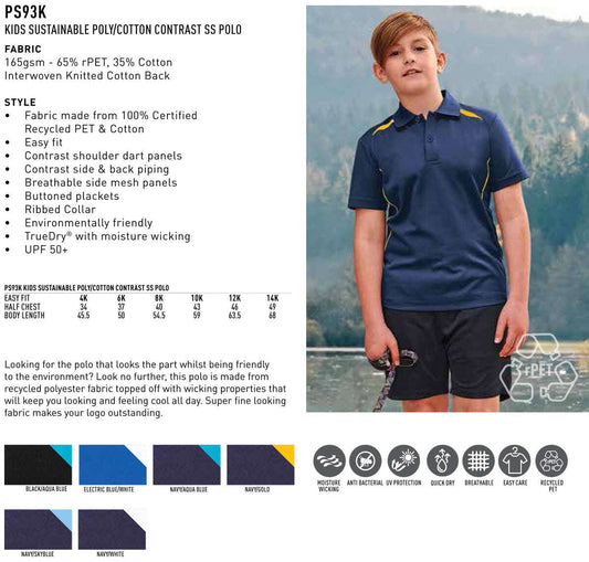 Kids Cotton Contrast Polo Short Sleeve Sustainable Poly - NS PROMO