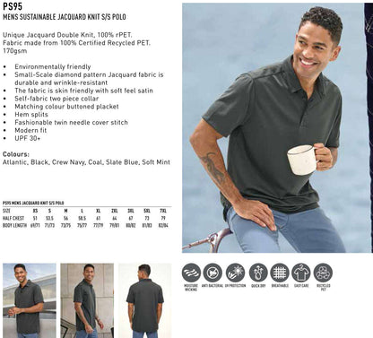 Mens Recycled PET Polo Shirt Short Sleeve Sustainable Jacquard Knit - NS PROMO