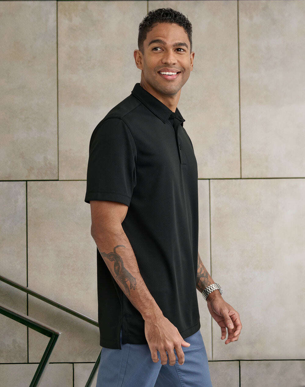 Mens Recycled PET Polo Shirt Short Sleeve Sustainable Jacquard Knit - NS PROMO