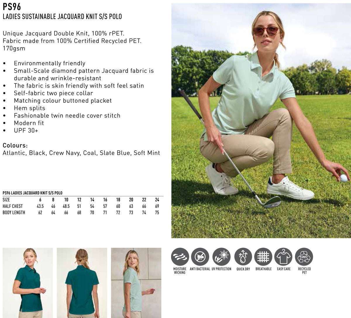 Ladies Recycled PET Polo Short Sleeve Sustainable Jacquard Knit - NS PROMO