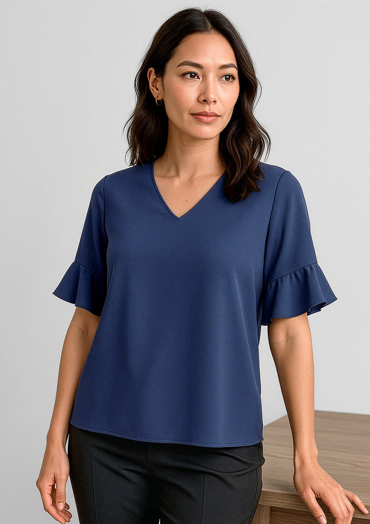 Aria Womens Fluted Sleeve Blouse