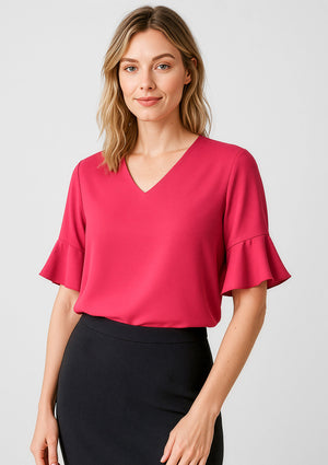 Aria Womens Fluted Sleeve Blouse