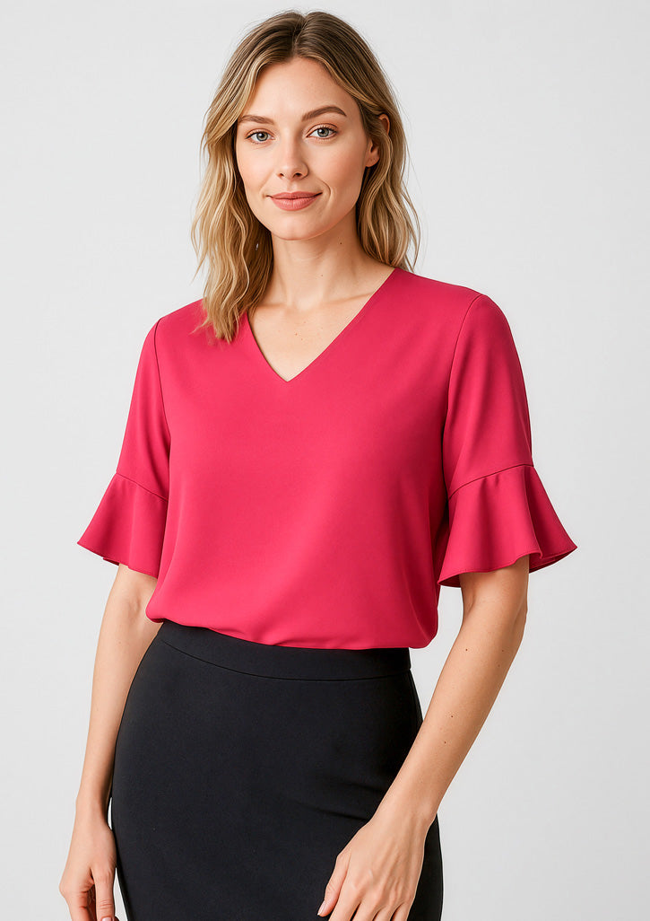 Aria Womens Fluted Sleeve Blouse