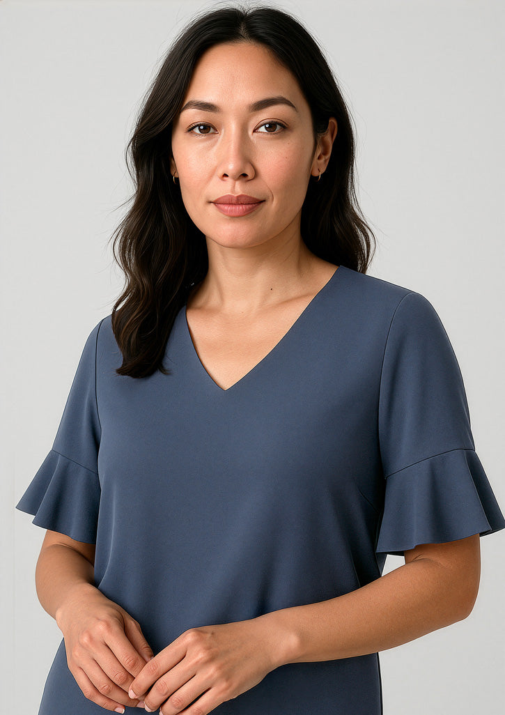Aria Womens Fluted Sleeve Blouse