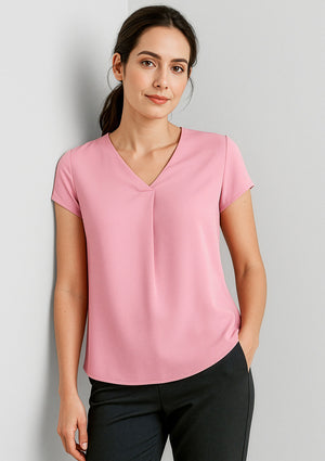 Kayla Womens V-Neck Pleat Blouse