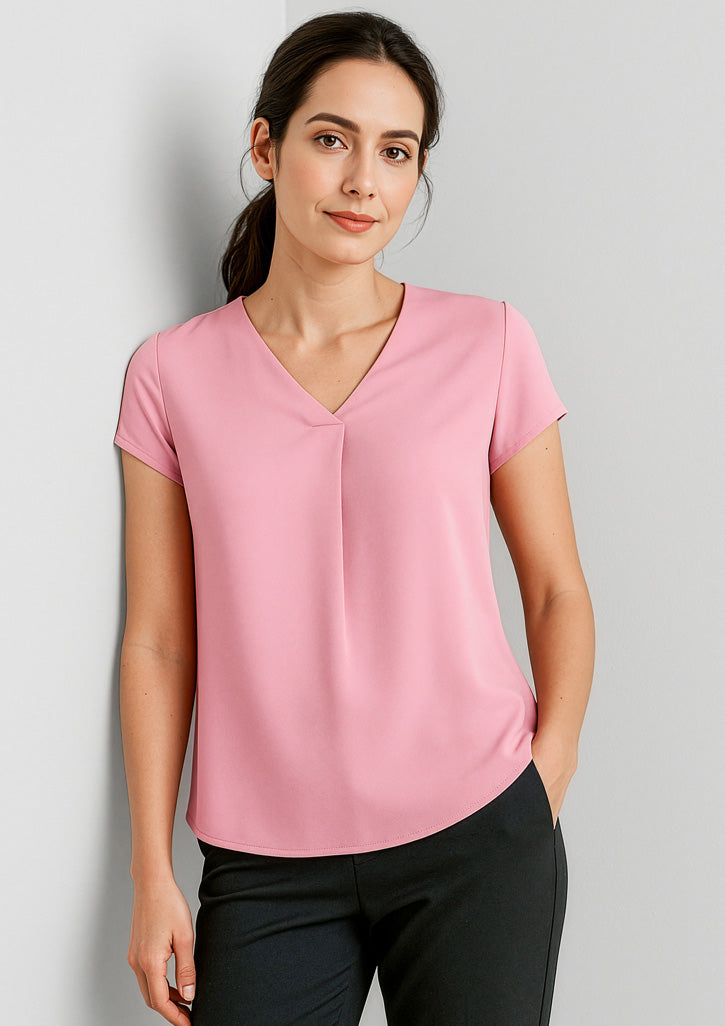 Kayla Womens V-Neck Pleat Blouse