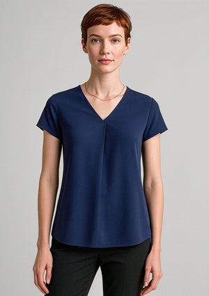 Kayla Womens V-Neck Pleat Blouse