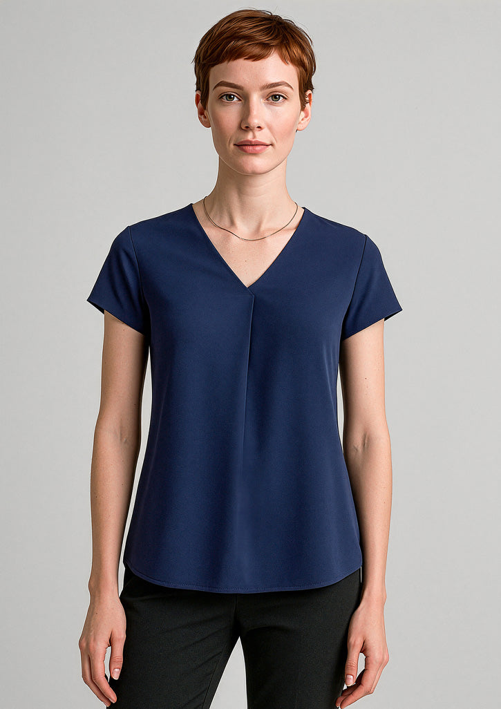 Kayla Womens V-Neck Pleat Blouse