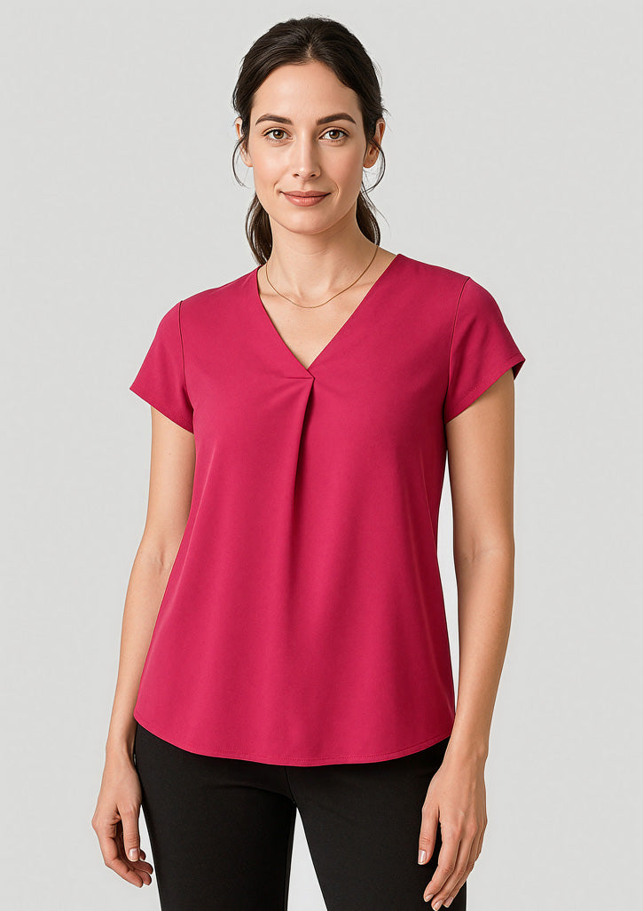 Kayla Womens V-Neck Pleat Blouse