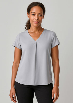 Kayla Womens V-Neck Pleat Blouse
