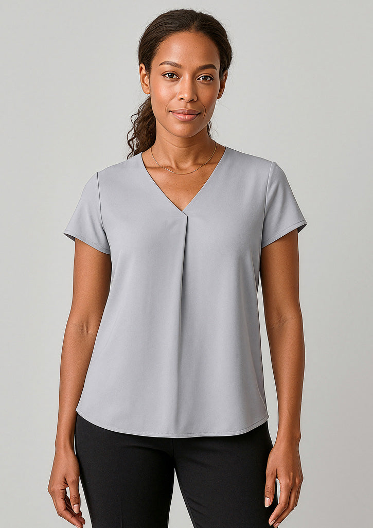 Kayla Womens V-Neck Pleat Blouse