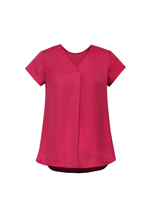 Kayla Womens V-Neck Pleat Blouse