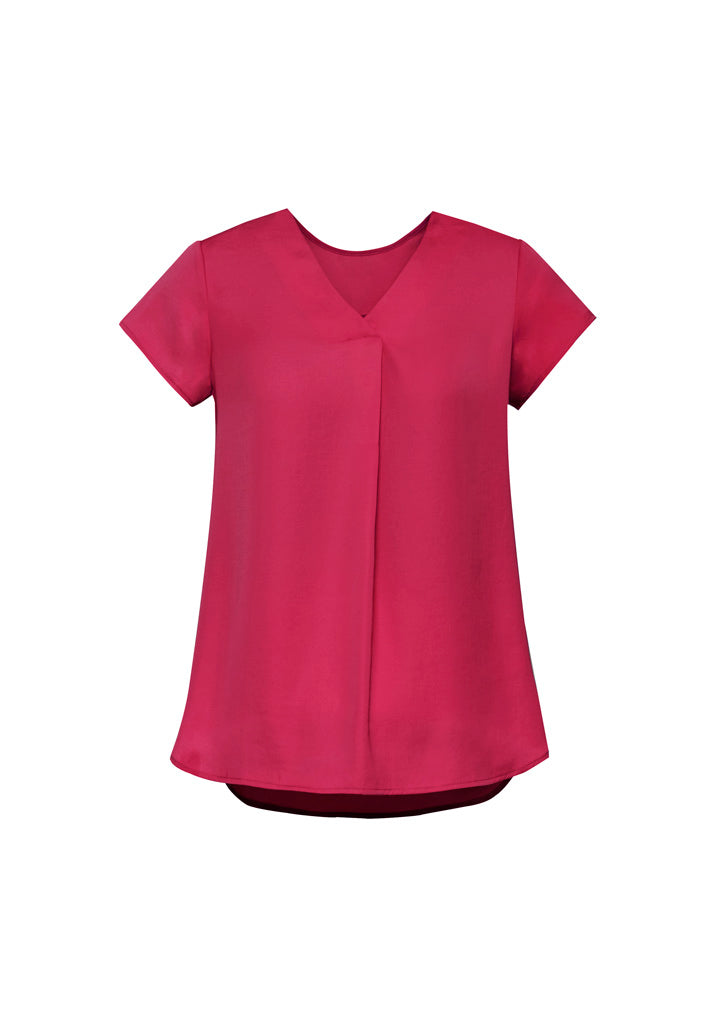 Kayla Womens V-Neck Pleat Blouse