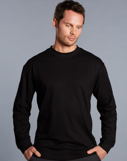 Mens 100% Cotton Tee Long Sleeve Crew Neck - NS PROMO