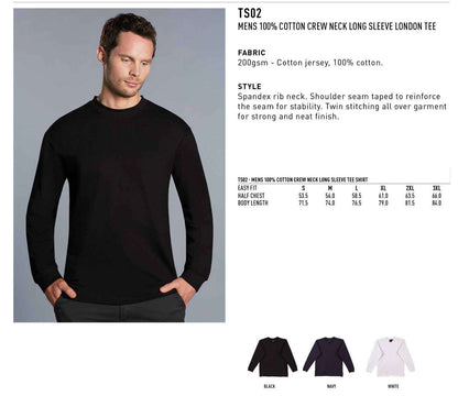 Mens 100% Cotton Tee Long Sleeve Crew Neck - NS PROMO