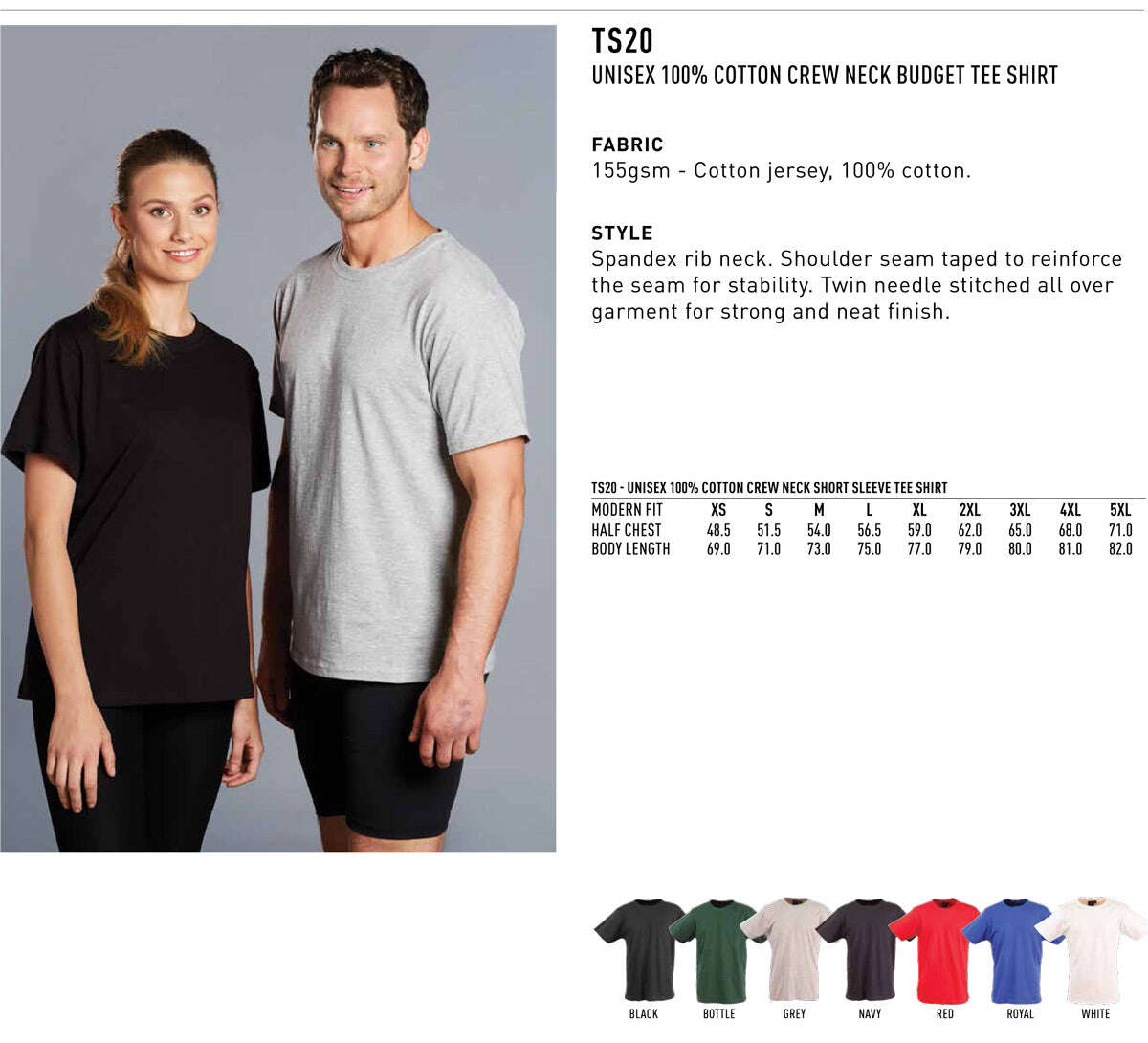 Unisex 100% Cotton Tee Shirt Crew Neck Budget - NS PROMO