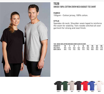 Unisex 100% Cotton Tee Shirt Crew Neck Budget - NS PROMO