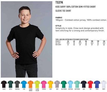 Kids Savvy 100% Cotton Tee Shirt Short Sleeve Semi-Fitted - NS PROMO