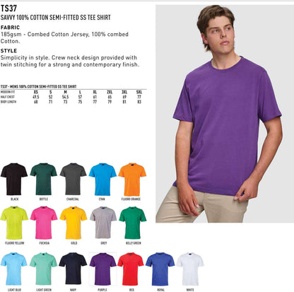 Mens Cotton Tee Shirt Short Sleeve Semi-Fitted - NS PROMO