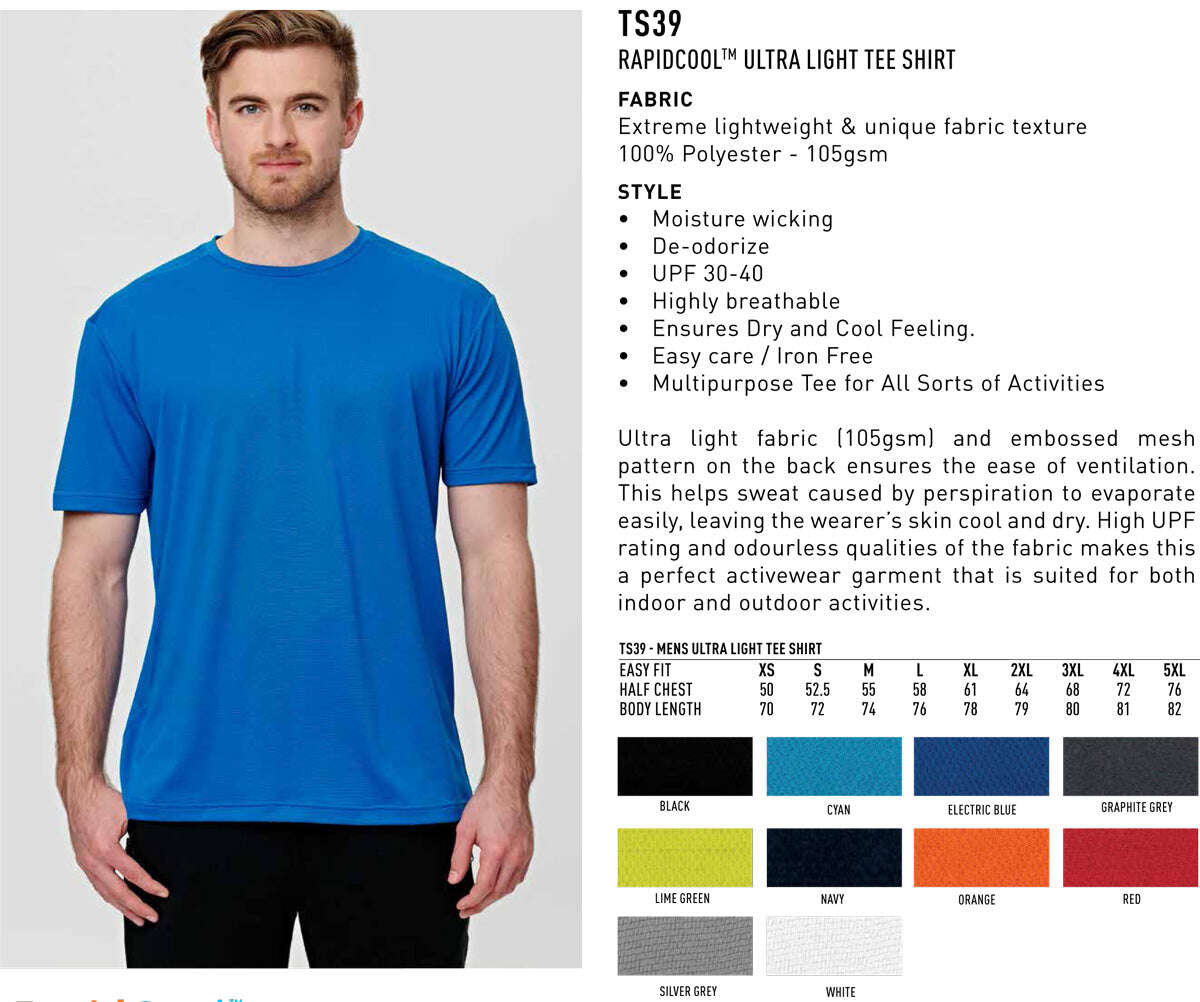 Mens Ultra Light Polyester Tee Shirt RapidCool Performance Tee - NS PROMO