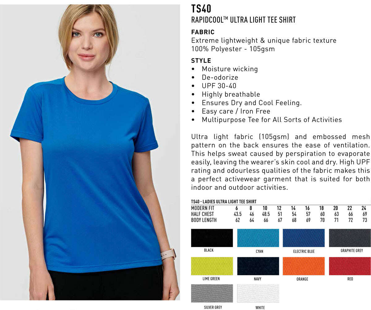 Ladies Ultra-Light Tee Shirt Moisture-Wicking Quick-Dry Active Fit - NS PROMO