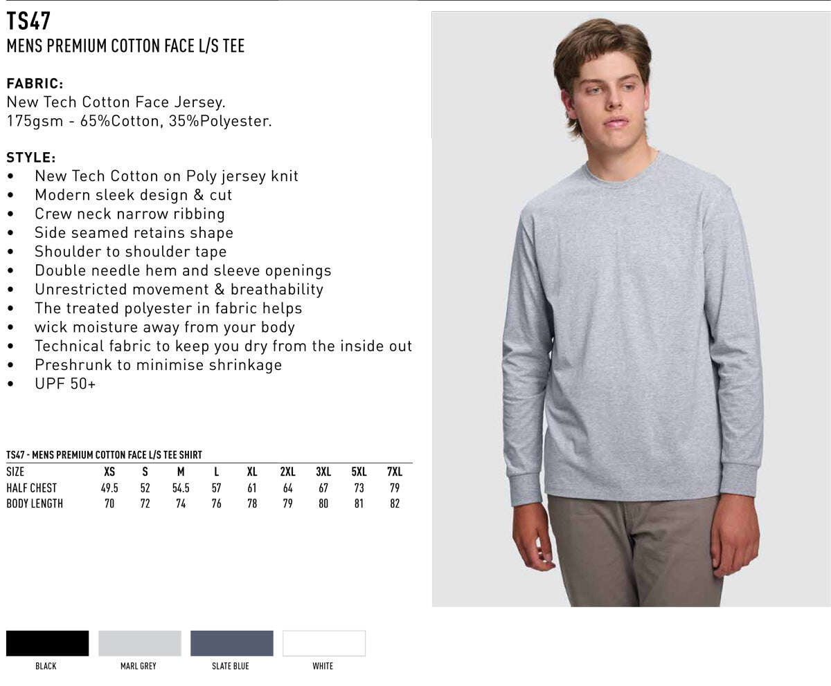 Mens Cotton Face  Tee Long Sleeve Premium - NS PROMO