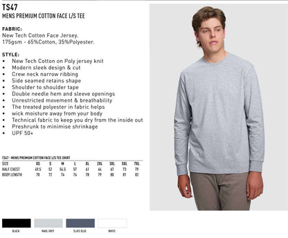 Mens Cotton Face  Tee Long Sleeve Premium - NS PROMO
