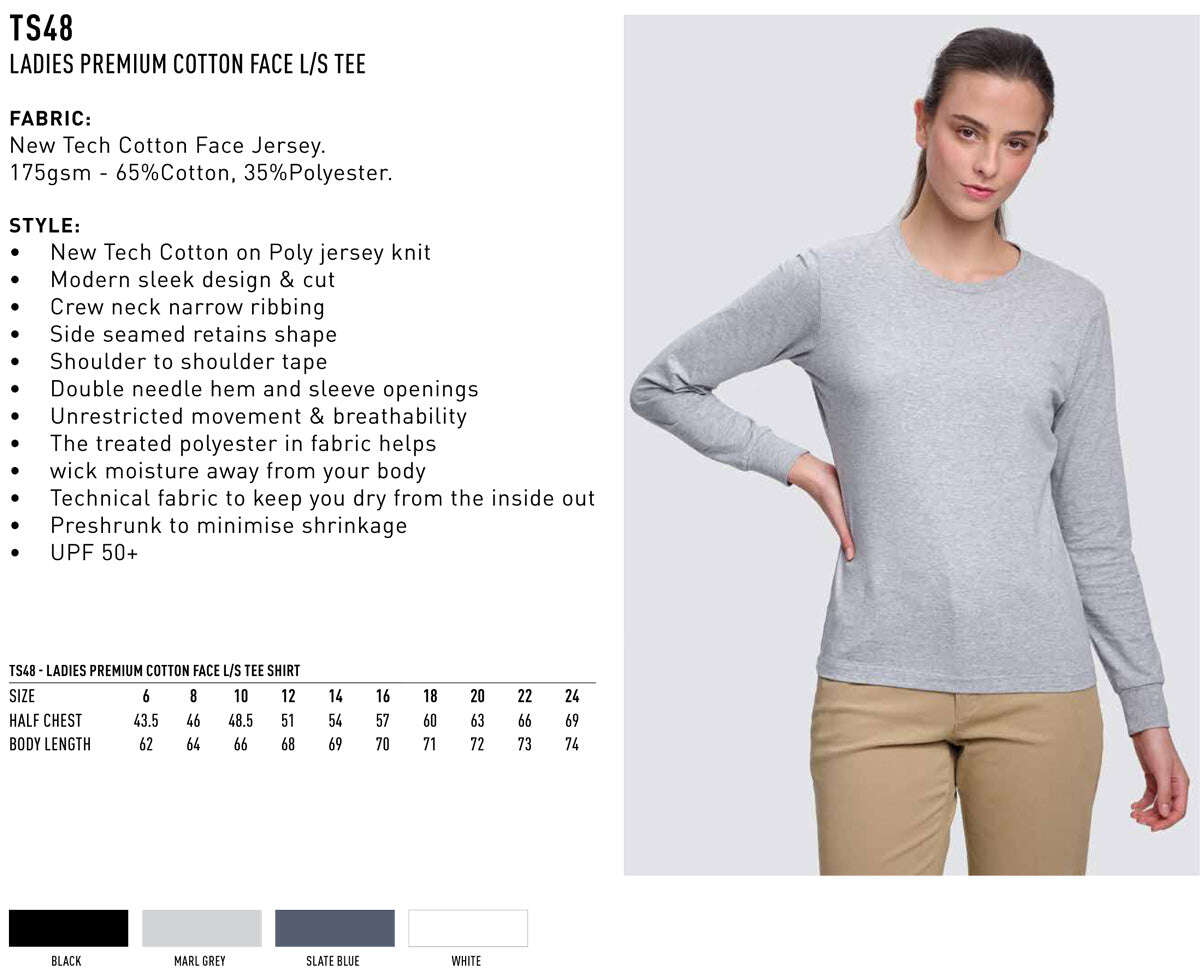 Ladies Cotton Face Tee Long Sleeve Premium - NS PROMO