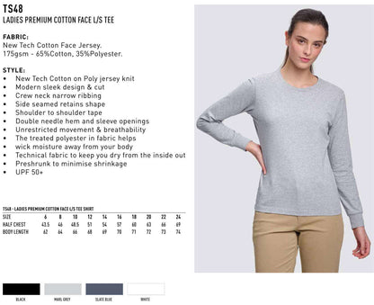 Ladies Cotton Face Tee Long Sleeve Premium - NS PROMO