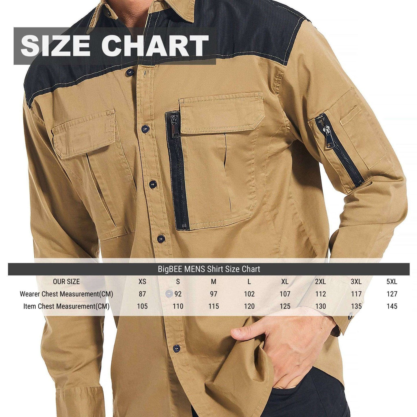 Big Bee ZIP Mens Work Shirts, Stretch Cotton - Big Bee