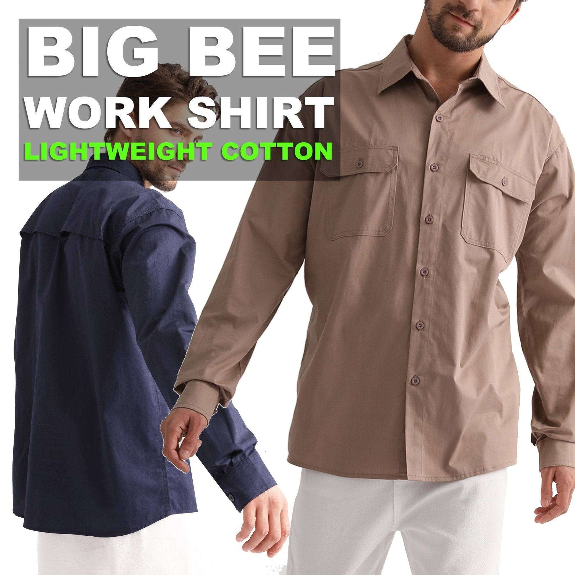 Big Bee Mens Work Shirts Lightweight Cotton, Traditional Workwear - Big Bee