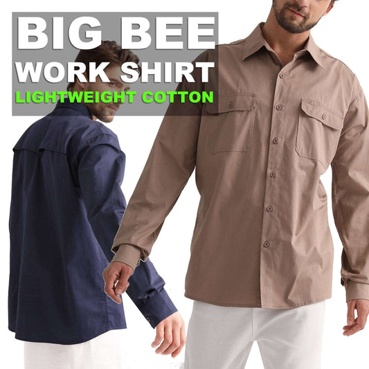 Big Bee Mens Work Shirts Lightweight Cotton, Traditional Workwear - Big Bee