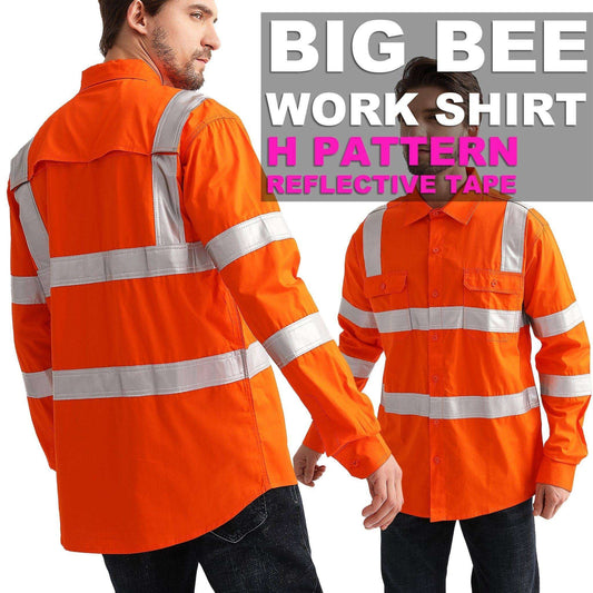 Big Bee Hi-Vis Shirts Orange H Pattern Reflective, VIC Rail Shirt - Big Bee