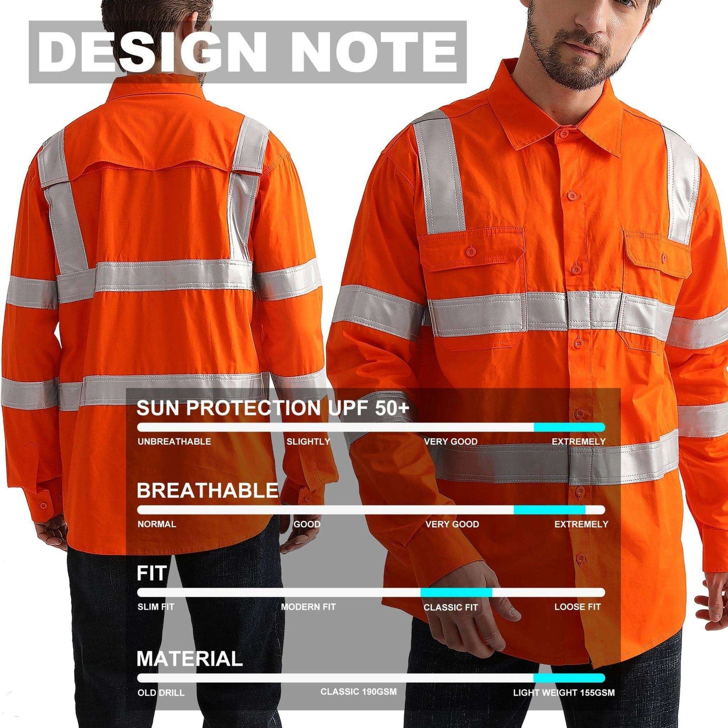 Big Bee Hi-Vis Shirts Orange H Pattern Reflective, VIC Rail Shirt - Big Bee
