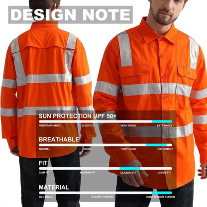 Big Bee Hi-Vis Shirts Orange H Pattern Reflective, VIC Rail Shirt - Big Bee