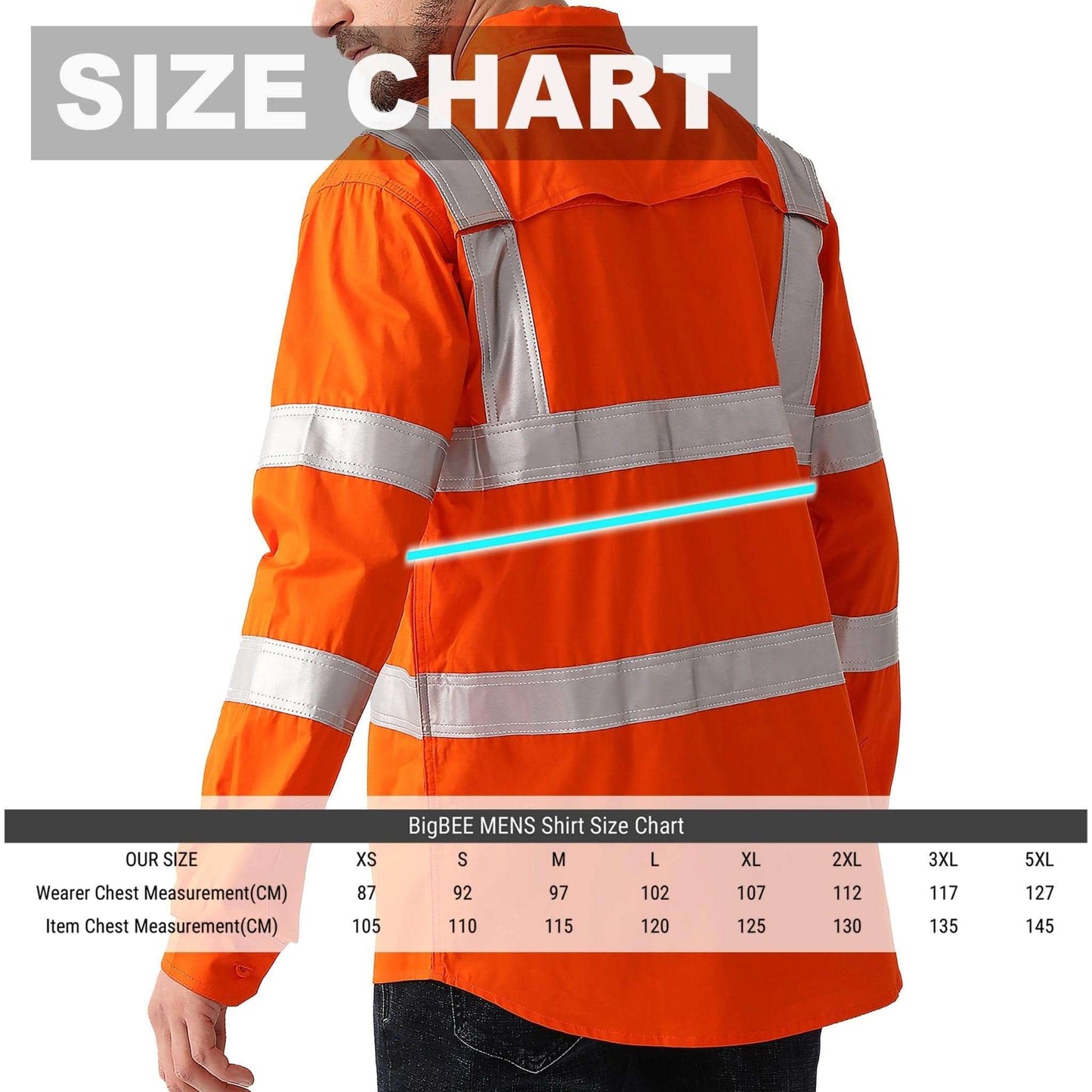 Big Bee Hi-Vis Shirts Orange H Pattern Reflective, VIC Rail Shirt - Big Bee
