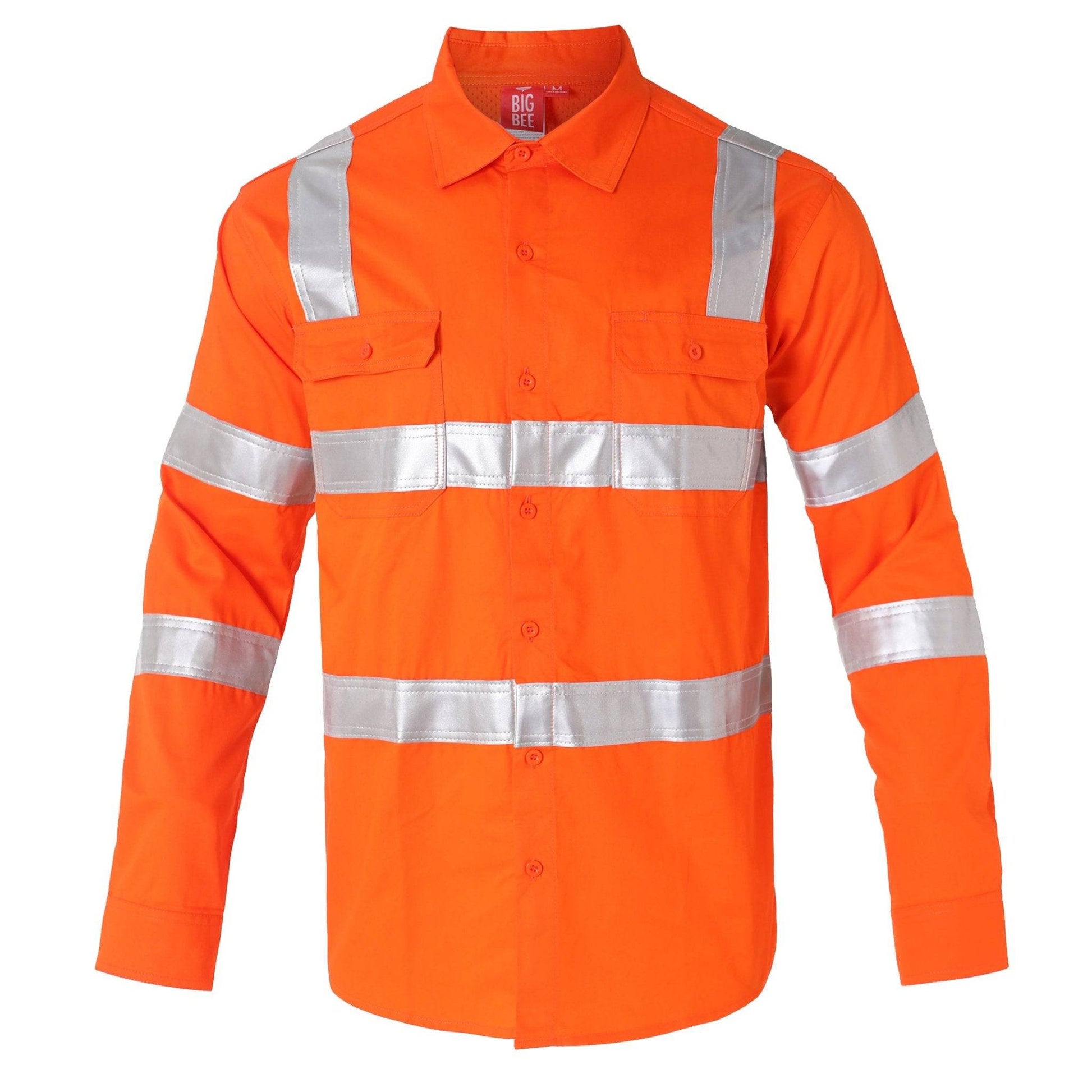 Big Bee Hi-Vis Shirts Orange H Pattern Reflective, VIC Rail Shirt - Big Bee