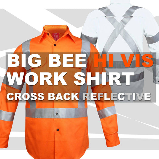 Big Bee Hi Vis Shirts Cross Back Reflective, NSW QLD Rail Shirt - Big Bee