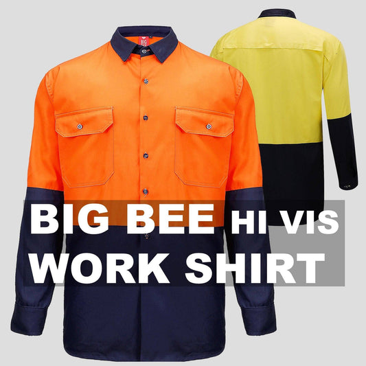 Big Bee Men's Hi Vis Shirts, Long Sleeve Safety Work Top - Big Bee