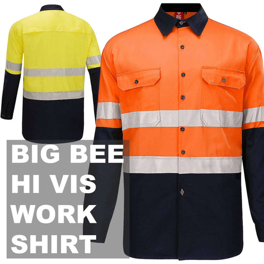 Big Bee Men's Hi Vis Shirts Reflective Tape, Long Sleeve - Big Bee
