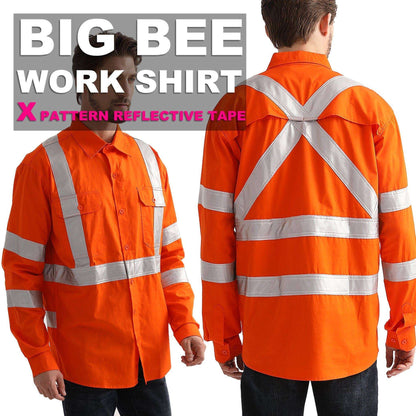 Big Bee Orange Work Shirt X Back Reflective, NSW QLD Rail Shirt - Big Bee