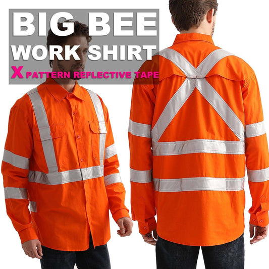 Big Bee Orange Work Shirt X Back Reflective, NSW QLD Rail Shirt - Big Bee