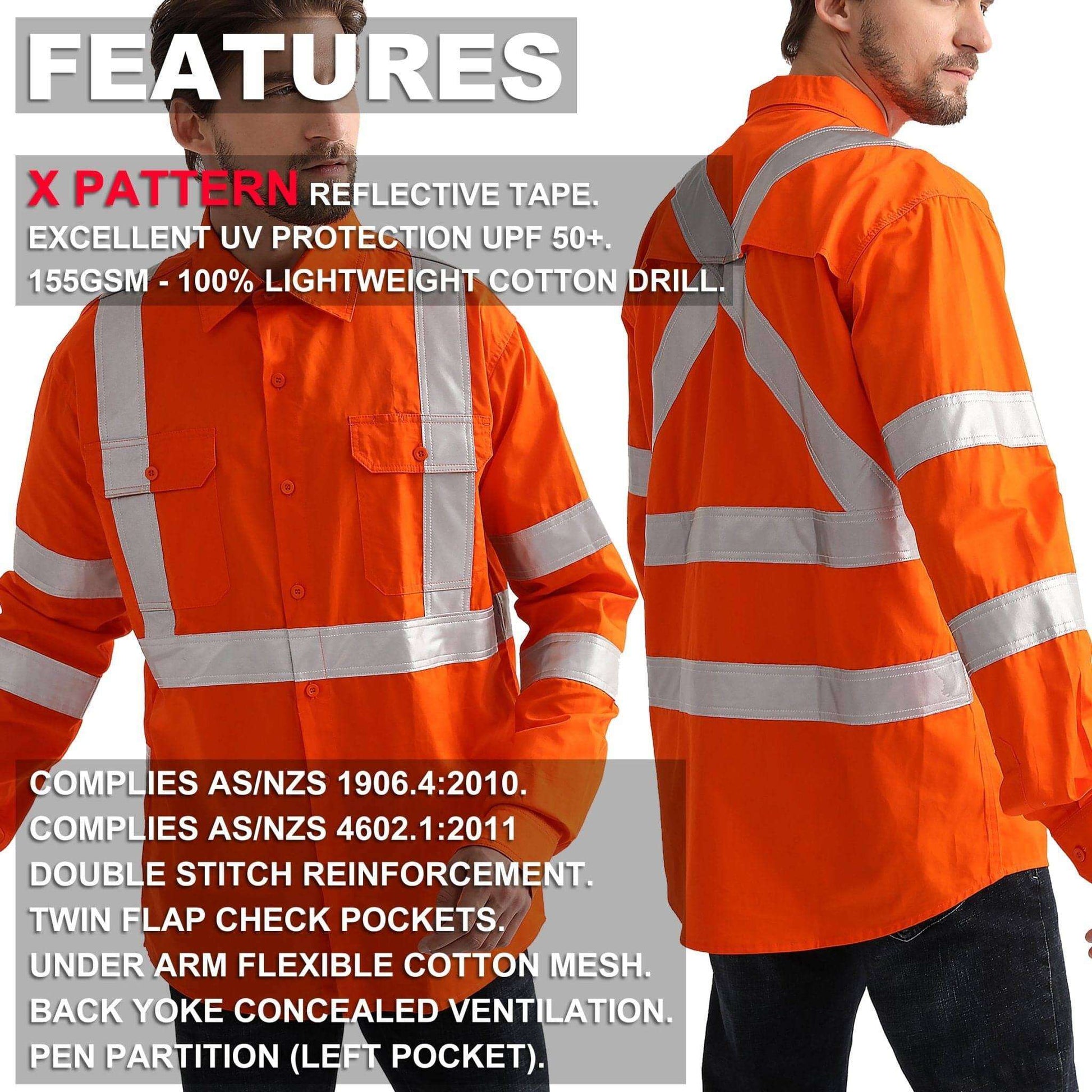 Big Bee Orange Work Shirt X Back Reflective, NSW QLD Rail Shirt - Big Bee