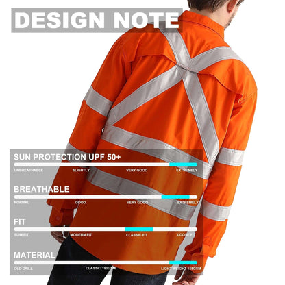 Big Bee Orange Work Shirt X Back Reflective, NSW QLD Rail Shirt - Big Bee