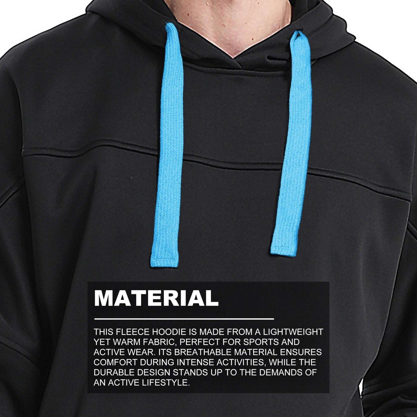 Drawstring Hoodie Jumper Fleece Sweatshirts Plain Black with Contrast drawstring - Big Bee