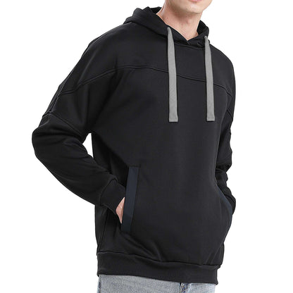 Drawstring Hoodie Jumper Fleece Sweatshirts Plain Black with Contrast drawstring - Big Bee