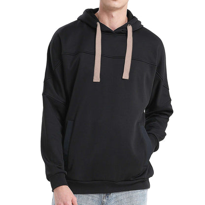 Drawstring Hoodie Jumper Fleece Sweatshirts Plain Black with Contrast drawstring - Big Bee