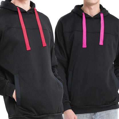 Drawstring Hoodie Jumper Fleece Sweatshirts Plain Black with Contrast drawstring - Big Bee