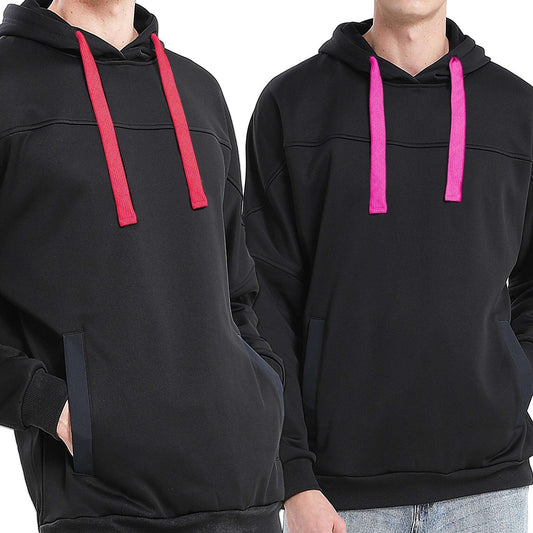 Drawstring Hoodie Jumper Fleece Sweatshirts Plain Black with Contrast drawstring - Big Bee