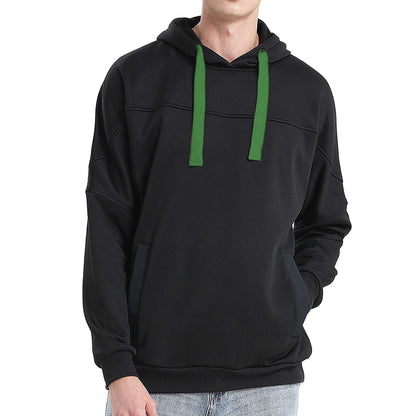 Drawstring Hoodie Jumper Fleece Sweatshirts Plain Black with Contrast drawstring - Big Bee